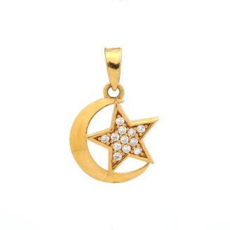 Moon with Star Gold Pendant – Elegant Diamond Design