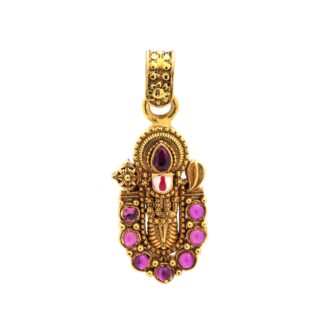 Antique Perumal God Pendant in Gold with Ruby Stones
