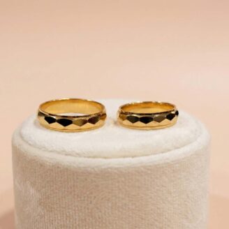 22k Gold Geometric Faceted Minimalist Couple Rings