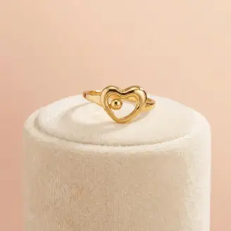 22K Solid Gold Minimalist Bead Open Heart Ring