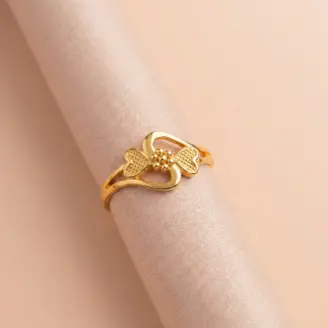 22K Gold Twin Hearts Floral Ring