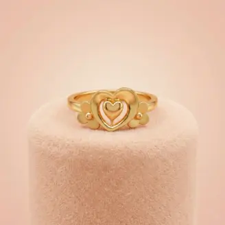 22K Gold Textured Twin Heart & Floral Ring