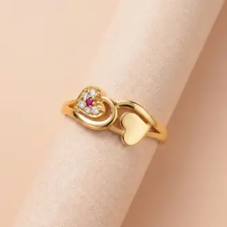 22k Gold Twin Heart Ruby & Stone Ring