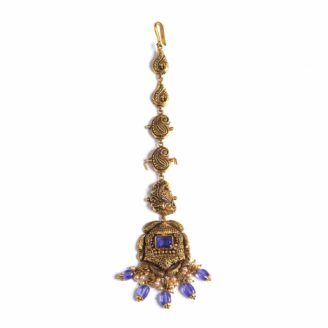 Antique Gold Maang Tikka with Purple Stones & Pearls
