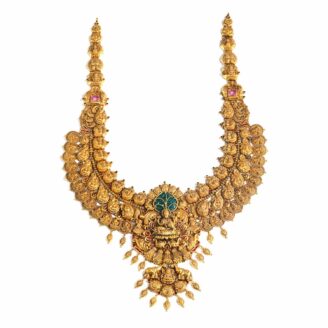 Antique Gold Gajalakshmi Coin Long Necklace