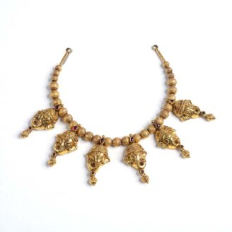 Gold Antique Beaded Necklace with Ganesha Motifs