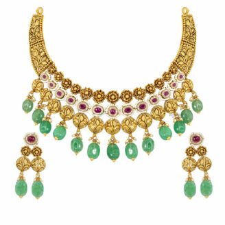 Fancy Gold Short Necklace & Earrings
