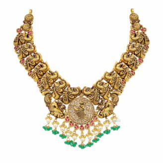 Antique Dancing Girl with Peacocks Short Necklace