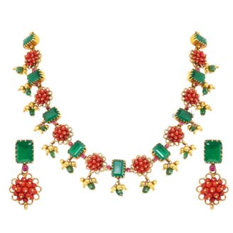 Antique Coral Short Necklace Set