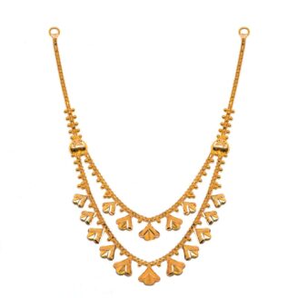 916 Gold Double-Layered Necklace with Heart & Leaf Charms