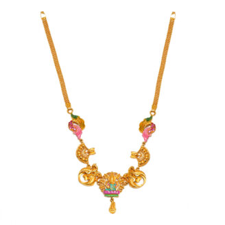 Traditional  Meenakari  916 Gold Lakshmi Necklace  with Pink Enamel & Stone Work