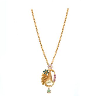 916 Gold Beaded Necklace with Designer Floral & Geometric Fusion Pendant