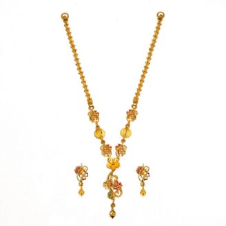 22K Gold Fancy Floral Necklace & Matching Earring Set