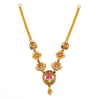 22K Gold Antique Lakshmi Necklace - Meenakari Floral Design