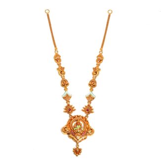 916 Gold Antique Finish Lakshmi Necklace with Ruby & Enamel Accents