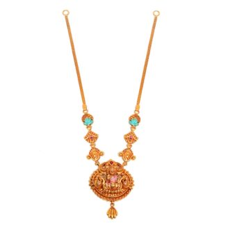 Traditional 916 Gold Pendant Necklace – Goddess Lakshmi Design with Enamel Work