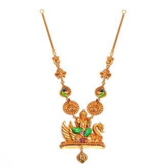 Traditional 916 Gold Hamsa (Swan) Lakshmi Pendant  Necklace with Enamel Work