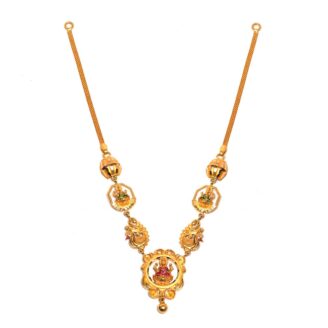 Traditional 916 Gold Thali Chain with Lakshmi and Peacock Design