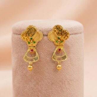 Minimalist 22k Gold Floral Earrings with Enamel Accents