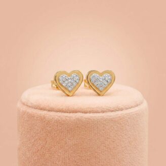 22K Gold Minimalist Heart Studs with Sparkling Stones