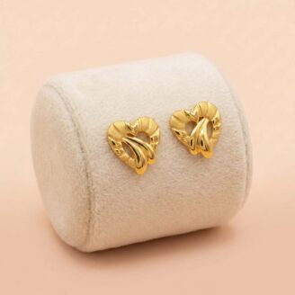 Modern 22K Gold Ribbed Heart Knot Studs
