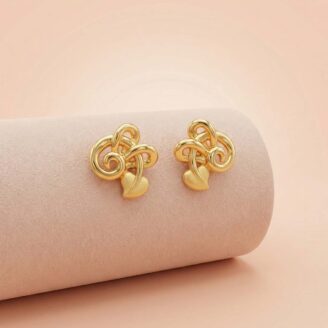 22K Gold Love Knot Heart Swirl Stud Earrings