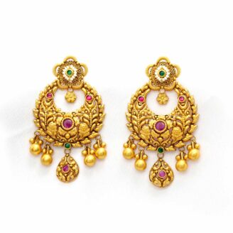 Antique Finish Floral Chandbali Gold Drop Earrings