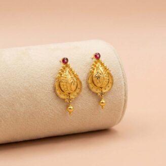 Lightweight 22K Gold Leaf Motif Earrings with Gold Bead Drop