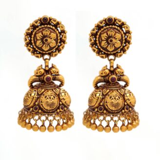 Antique Gold Floral Stud Temple Jhumka