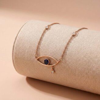 18k Gold Minimalist Evil Eye Chain with Teardrop Charm & Blue Center Stone