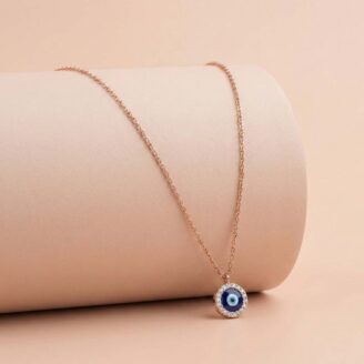 Elegant 18K Rose Gold Evil Eye Diamond Pendant chain