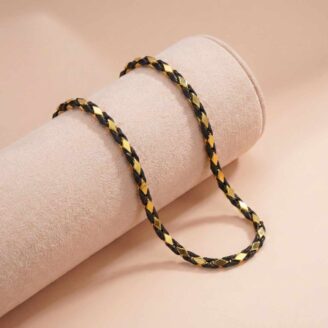 18k Yellow Gold & Black Braided Leather Chain