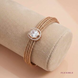 18k Gold Flexible Multi-Strand Bracelet with Halo Diamond Centerpiece