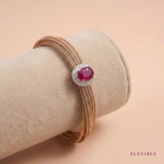 18k Gold Flexible Multi-Strand Bracelet with Oval Ruby & Diamond Halo