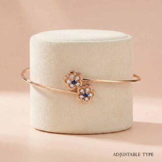18k Gold Twin Flower Cuff Bracelet with Blue Sapphire & Stone