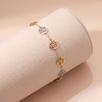 18K Tri-Color Gold Minimalist Floral Disc Bracelet