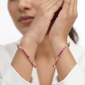 18k gold bangles Minimalist gold bangles Pink stone gold bangles Everyday wear bangles